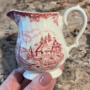Churchill Staffordshire England Vintage Red and White Ceramic Pitcher